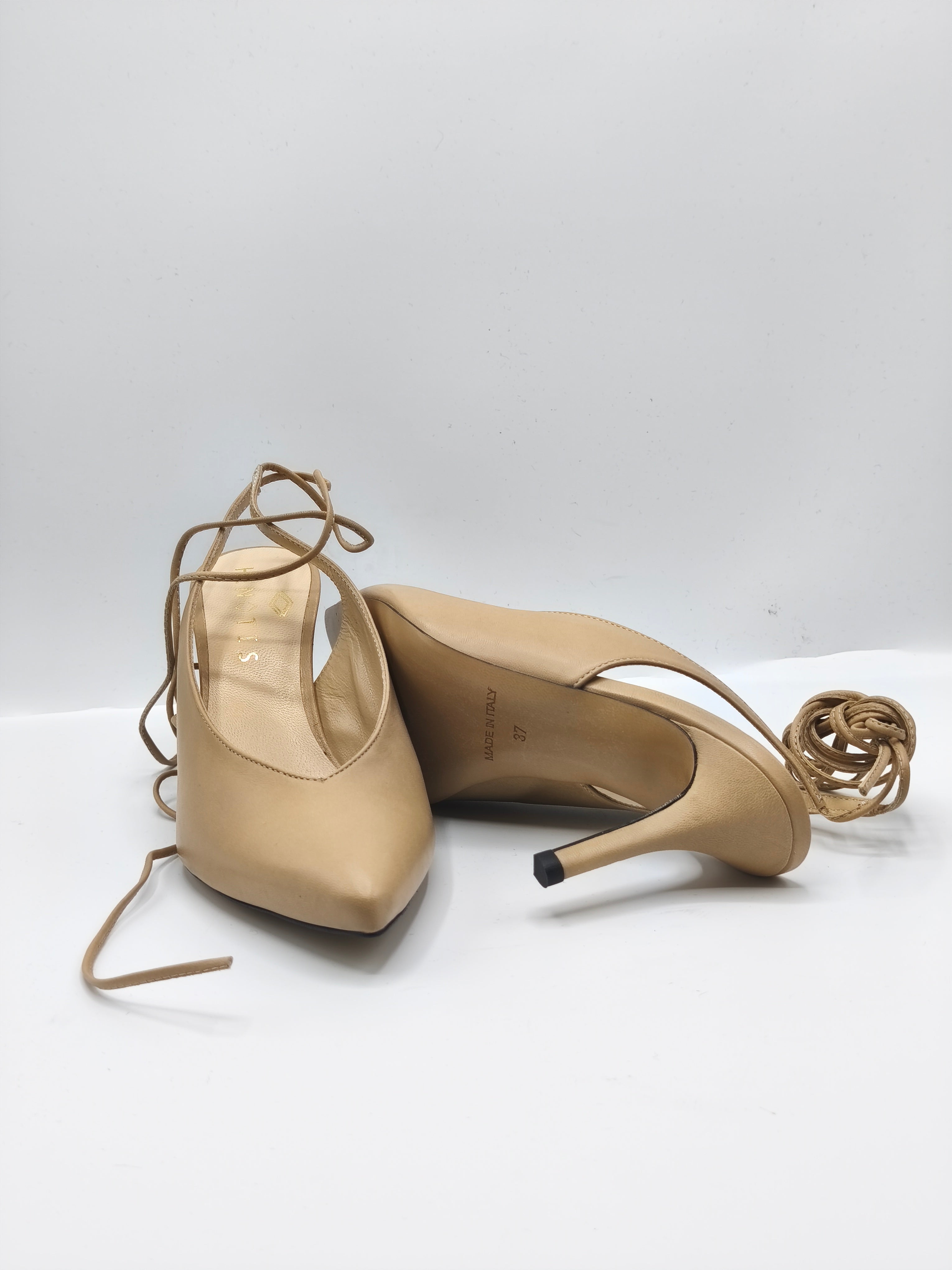 Slingback in pelle con lacci – Tacco 8 cm – Made in Italy