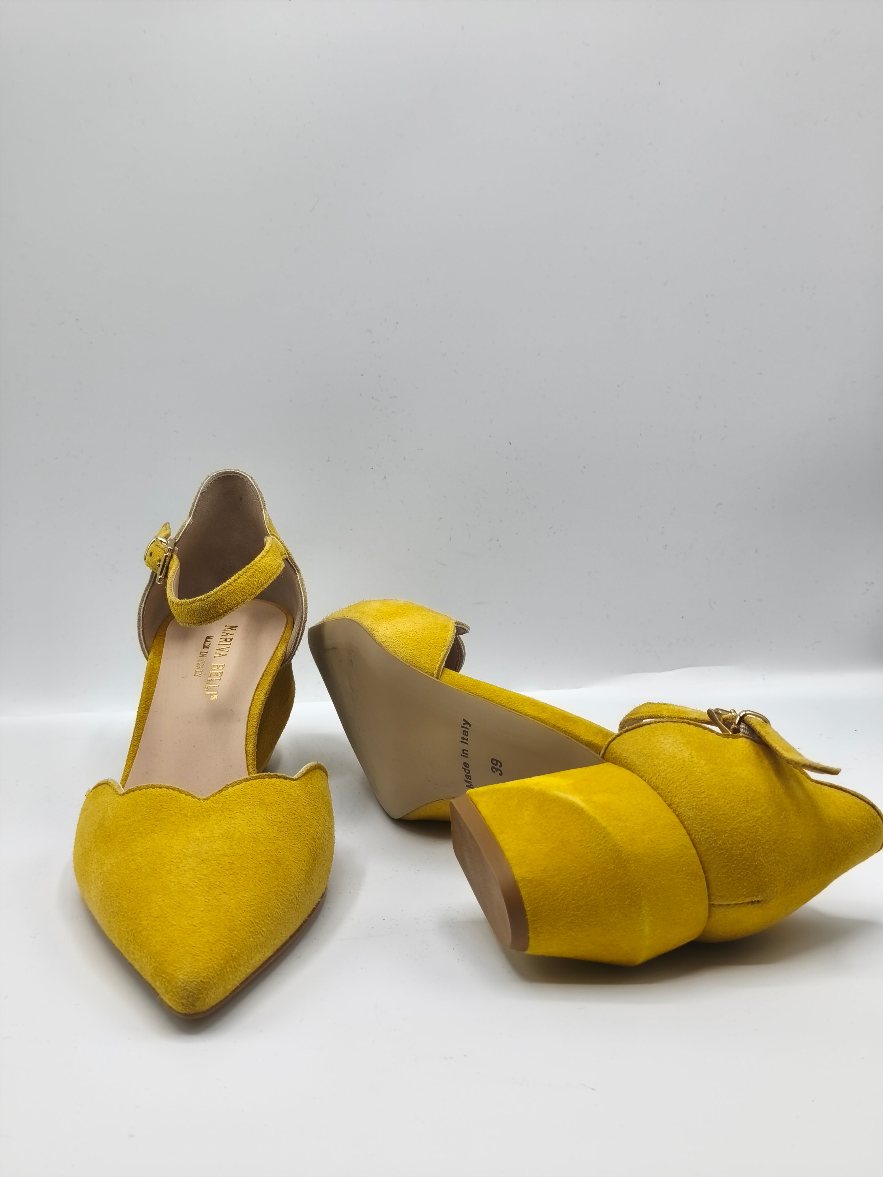 Mary Jane in pelle scamosciata – Tacco scultura 5 cm – Made in Italy