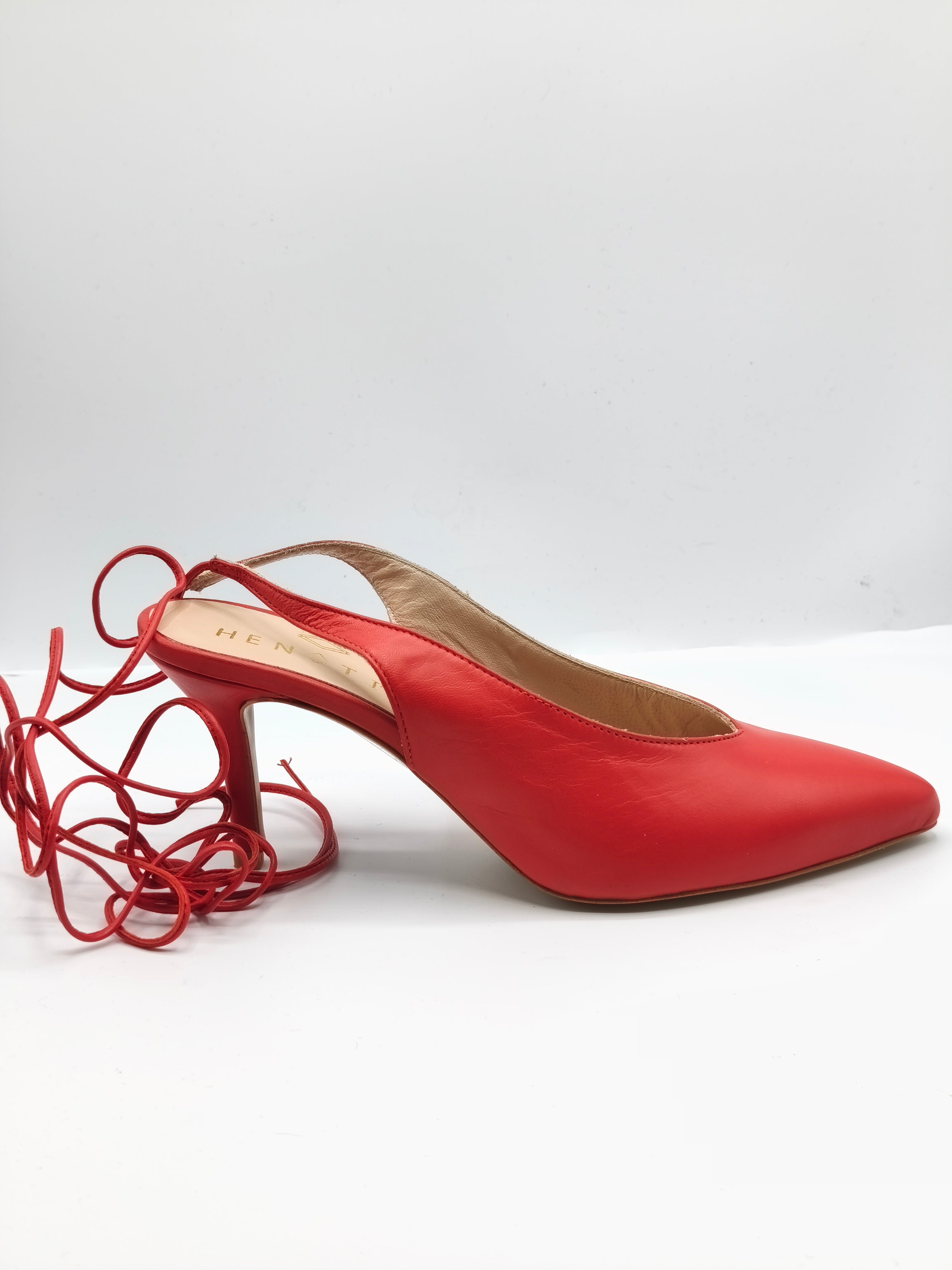 Slingback in pelle con lacci – Tacco 8 cm – Made in Italy