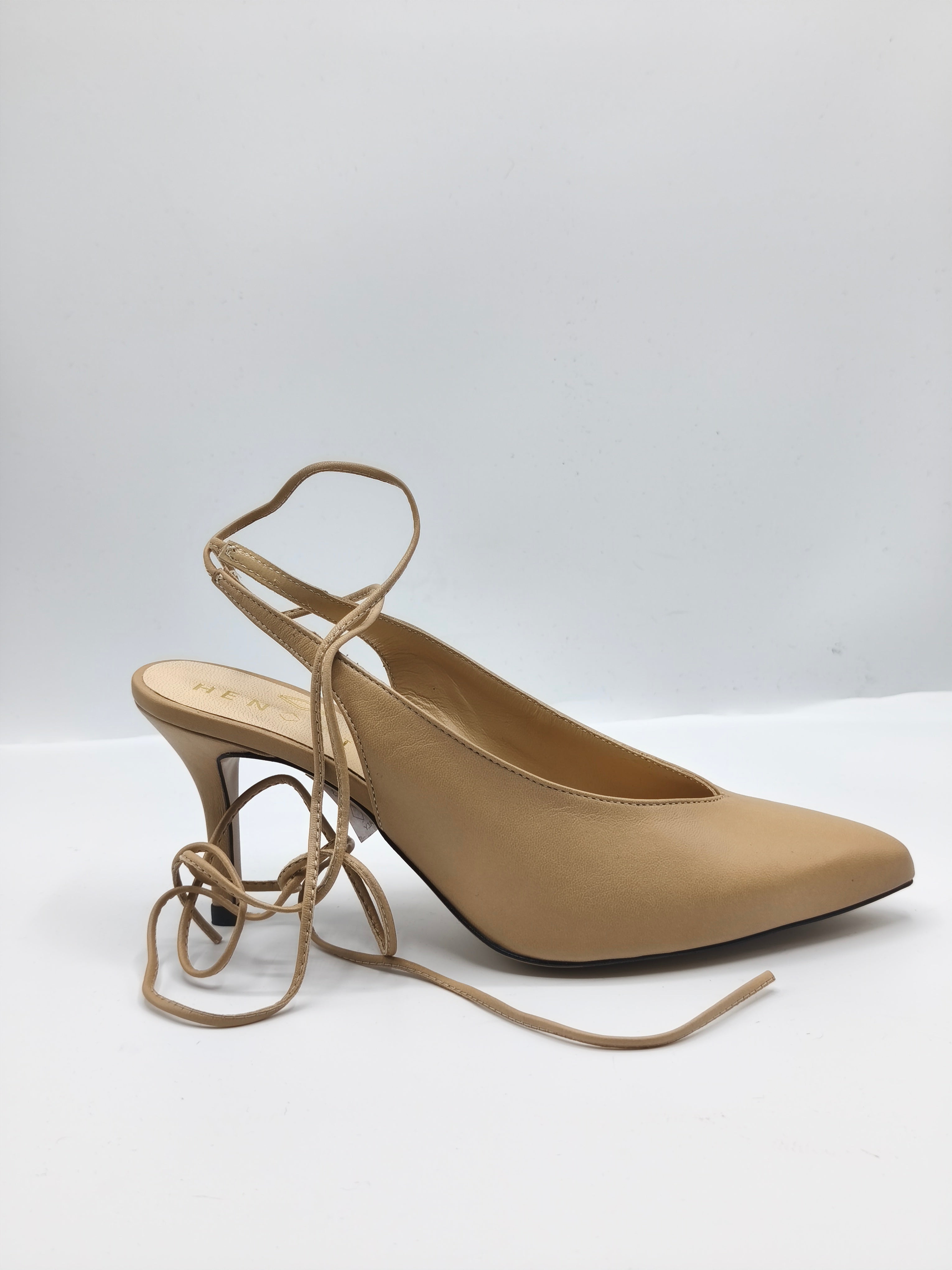 Slingback in pelle con lacci – Tacco 8 cm – Made in Italy