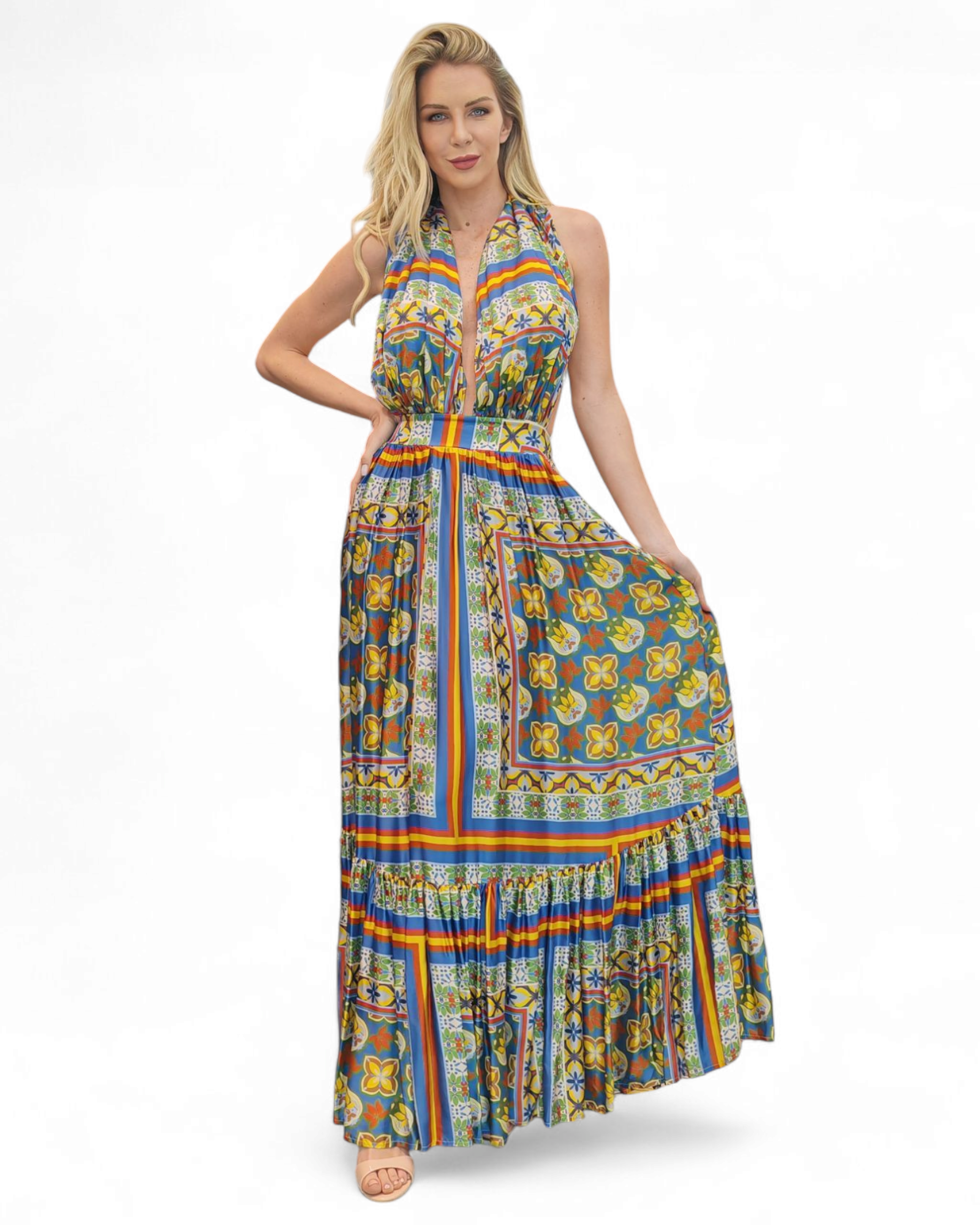 Abito lungo Lydia Maison fantasia con profonda scollatura