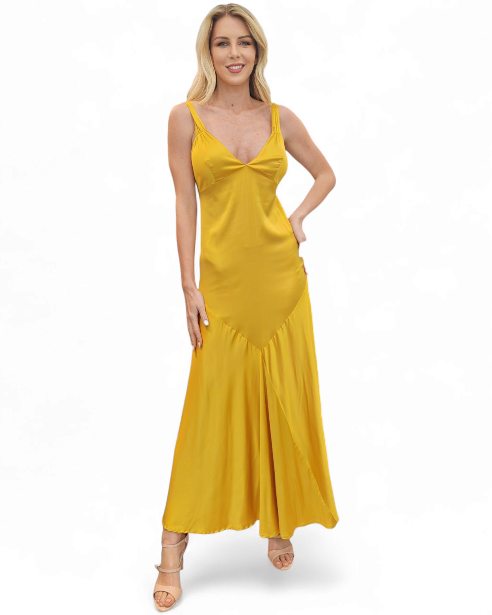 Abito lungo Lydia Maison in satin giallo