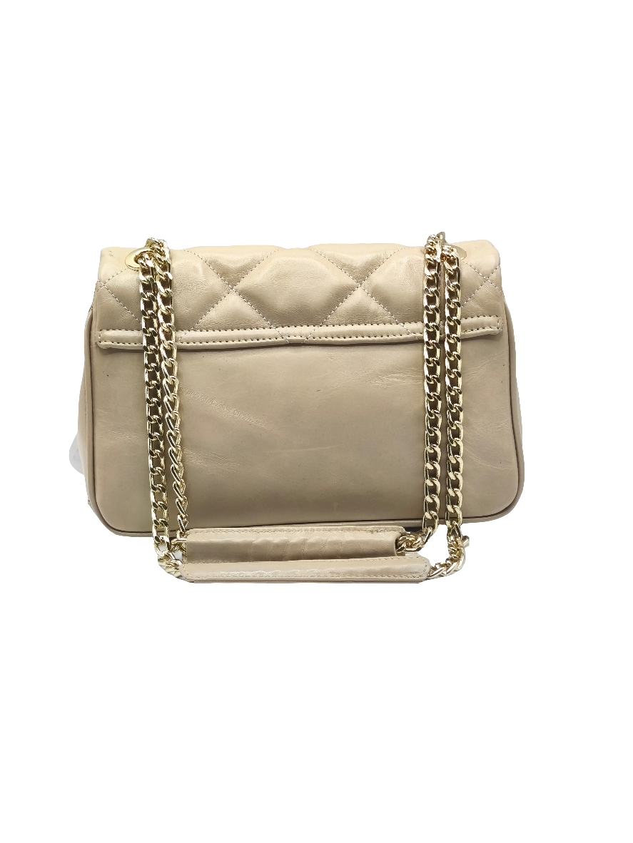 Borsa a spalla in pelle trapuntata beige con catena oro – Artigianato italiano