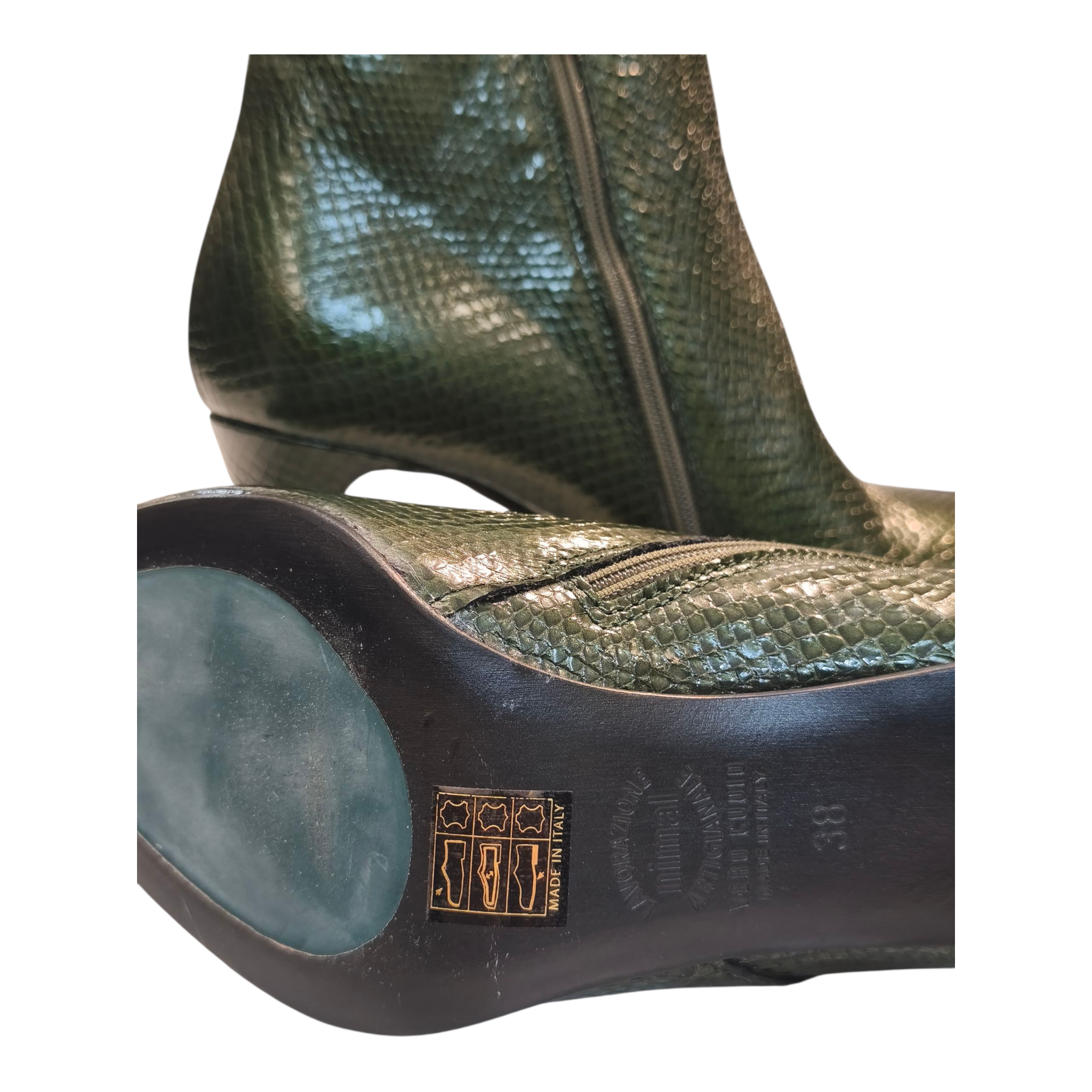 Stivaletti in pelle stampa pitone green